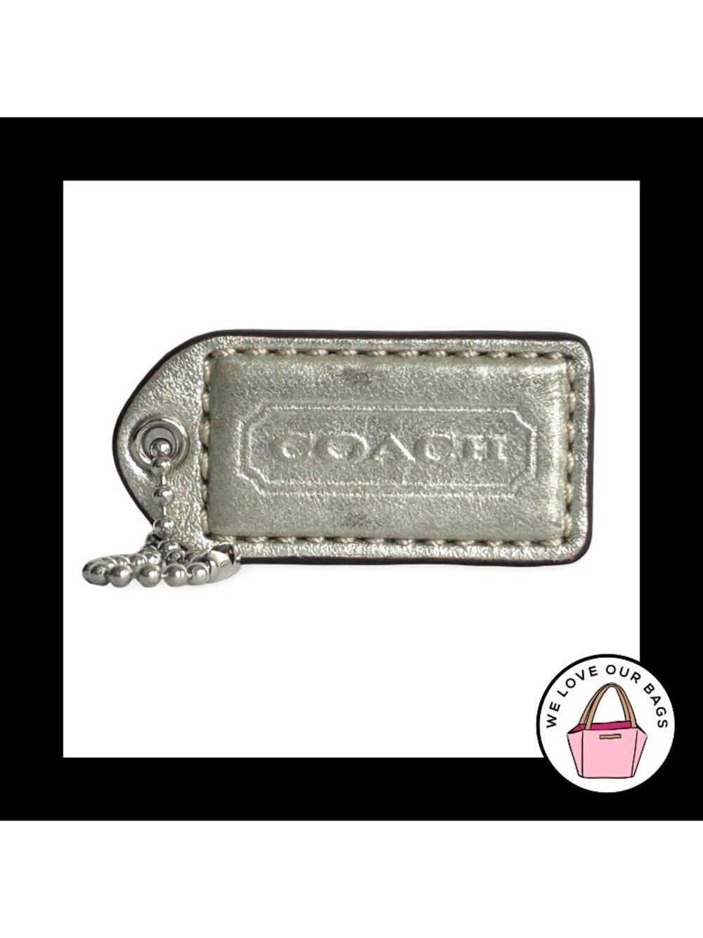 COACH Y2K VINTAGE Hang Tag 2" Light Gold Metallic Leather Bag Charm Keychain Fob